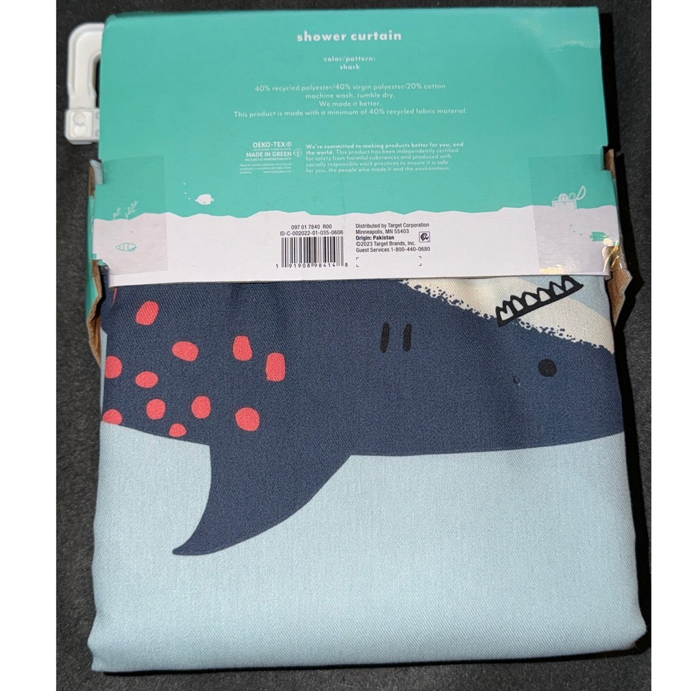 Pillowfort Shark Shower Curtain Blue Nautical Sea Life 72x72 Fabric NEW - Picture 3 of 4